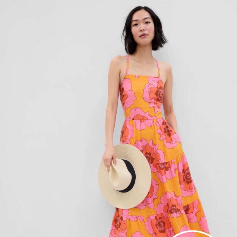 Linen-Blend Tie-Back Maxi Dress